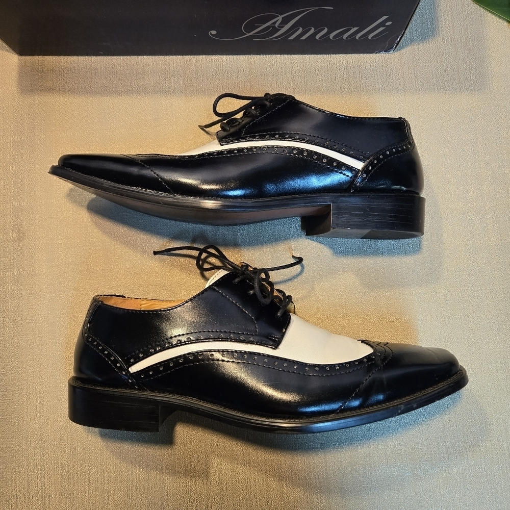 Amali Black White Spectator Shoes Sz 8 Mens Formal Wedding Prom - Picture 6 of 7